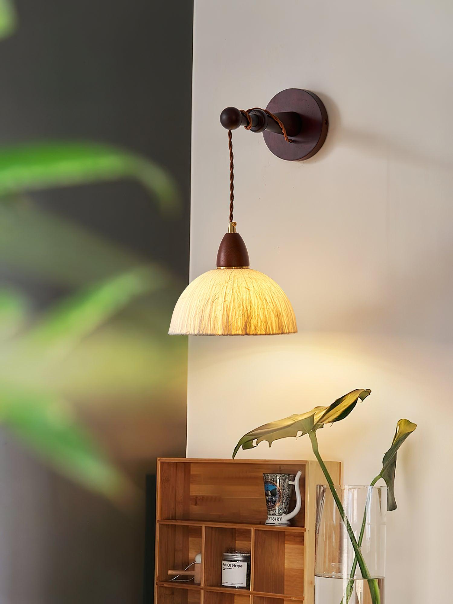Soren Walnut Wood and Rice Paper Wall Sconce Japanese Minimalist Indoor Light Fixture