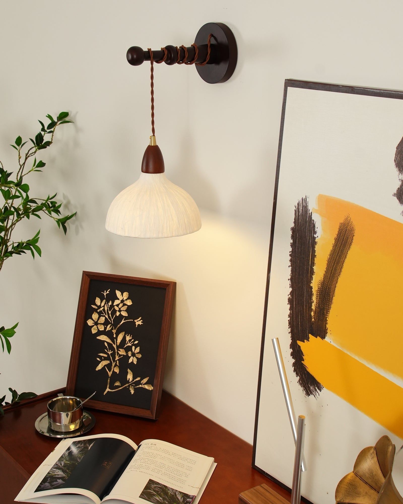 Soren Walnut Wood and Rice Paper Wall Sconce Japanese Minimalist Indoor Light Fixture