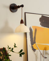 Soren Walnut Wood and Rice Paper Wall Sconce Japanese Minimalist Indoor Light Fixture