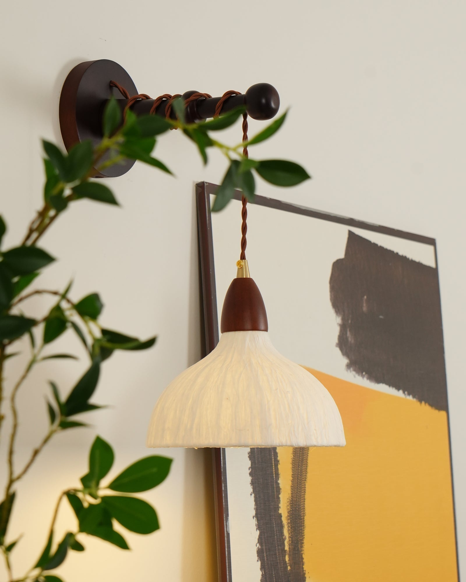 Soren Walnut Wood and Rice Paper Wall Sconce Japanese Minimalist Indoor Light Fixture