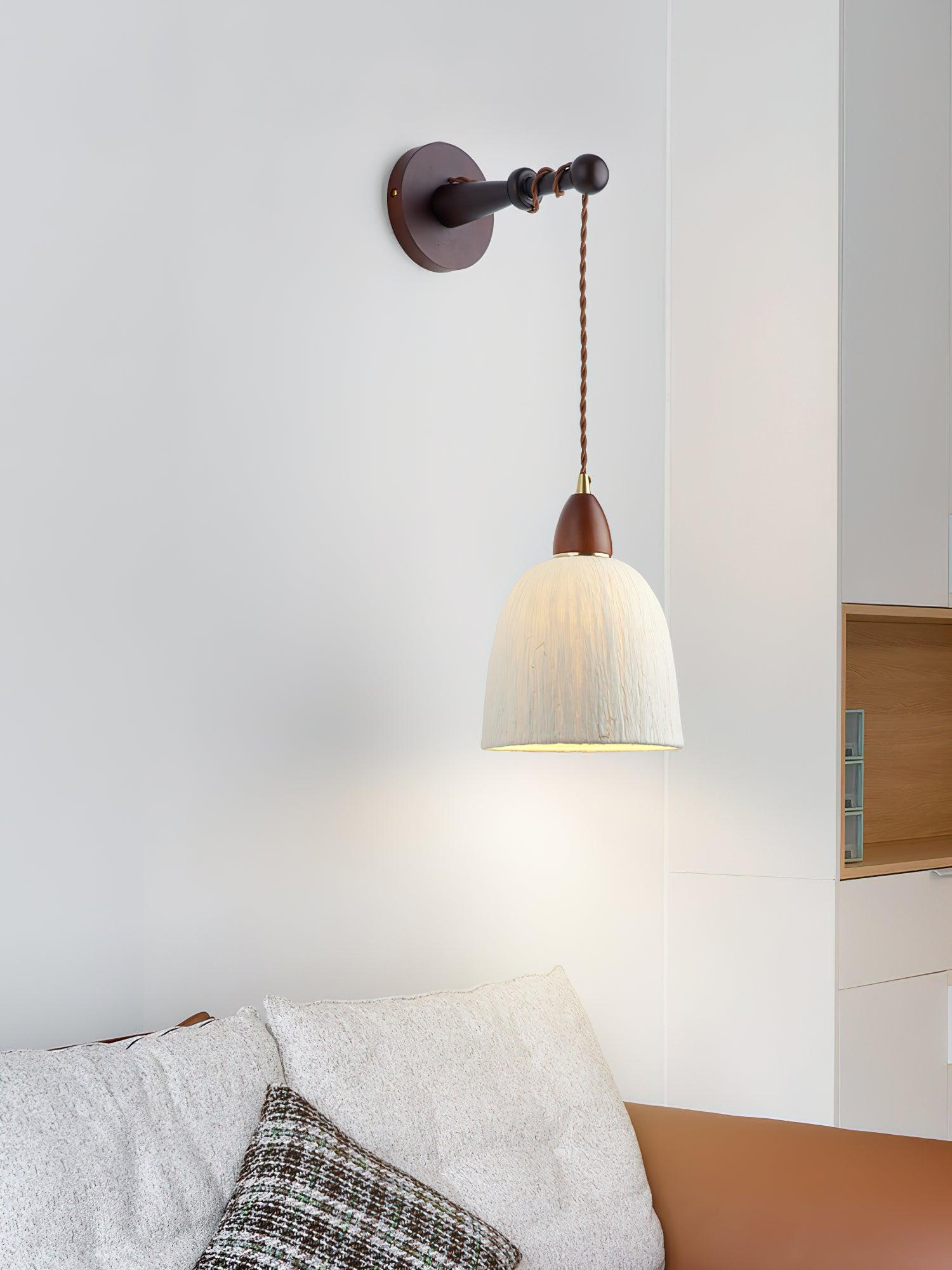 Soren Walnut Wood and Rice Paper Wall Sconce Japanese Minimalist Indoor Light Fixture
