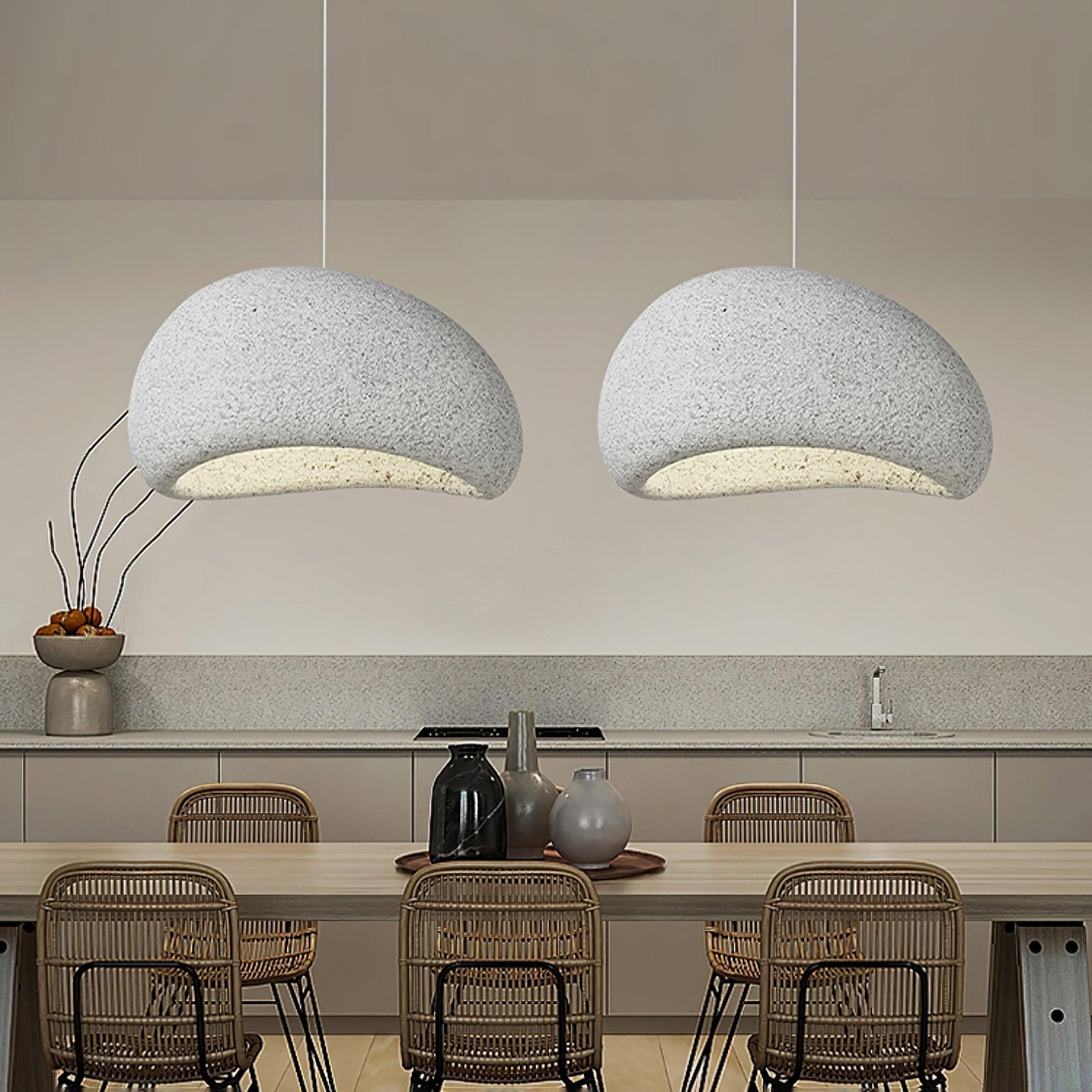 Speckled Moon Pendant Light Japanese Style Organic Resin Hanging Lamp for Modern Interiors