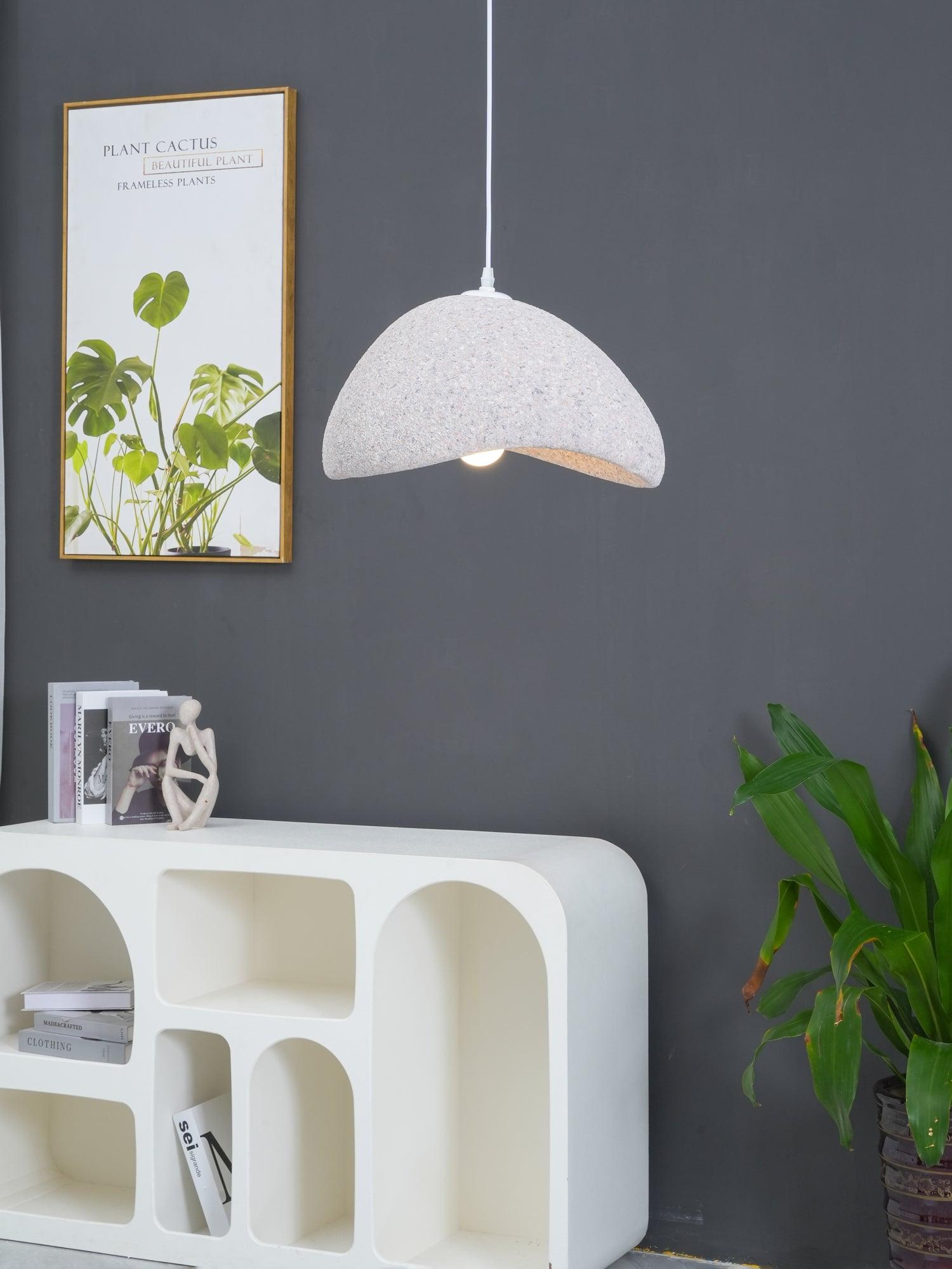 Speckled Moon Pendant Light Japanese Style Organic Resin Hanging Lamp for Modern Interiors