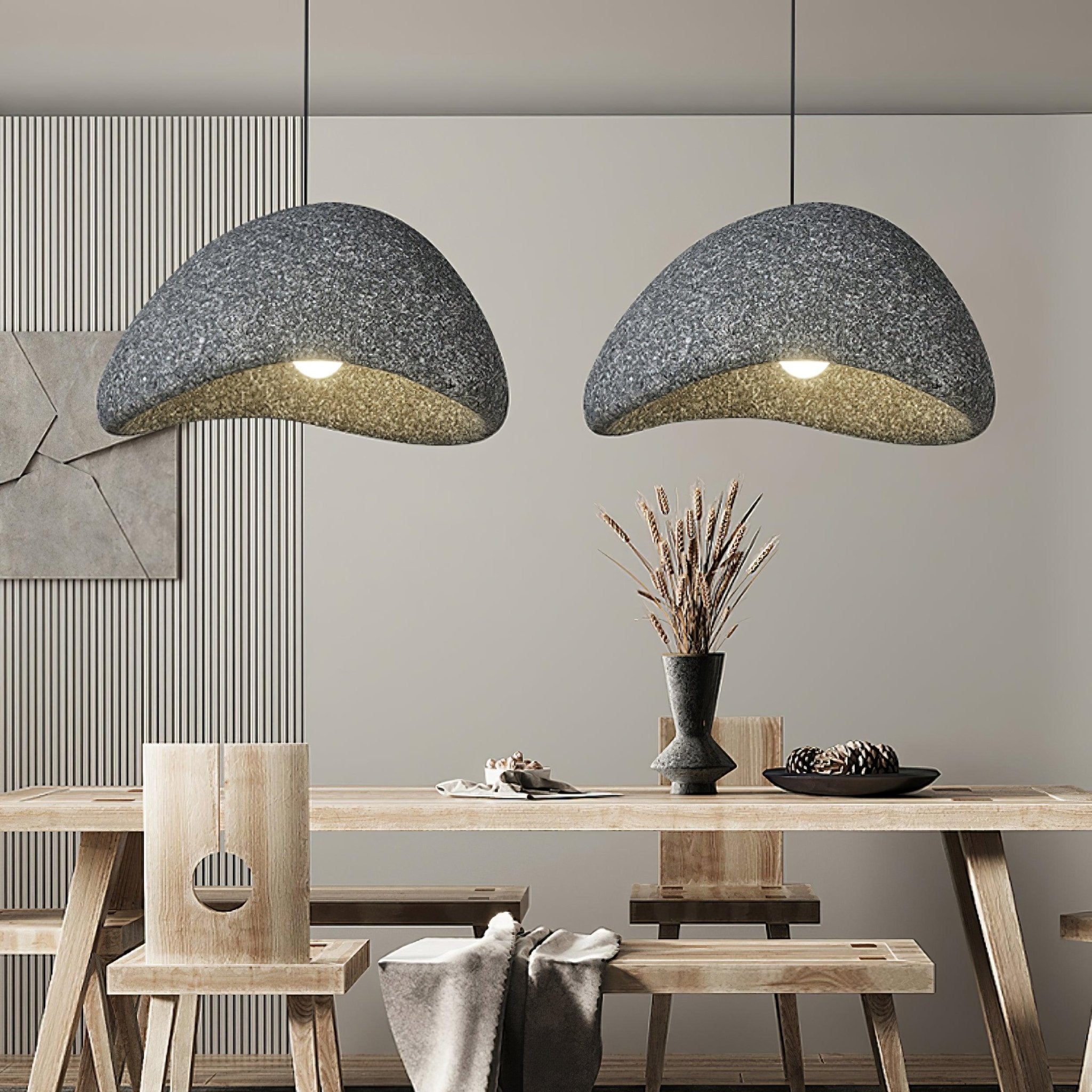 Speckled Moon Pendant Light Japanese Style Organic Resin Hanging Lamp for Modern Interiors