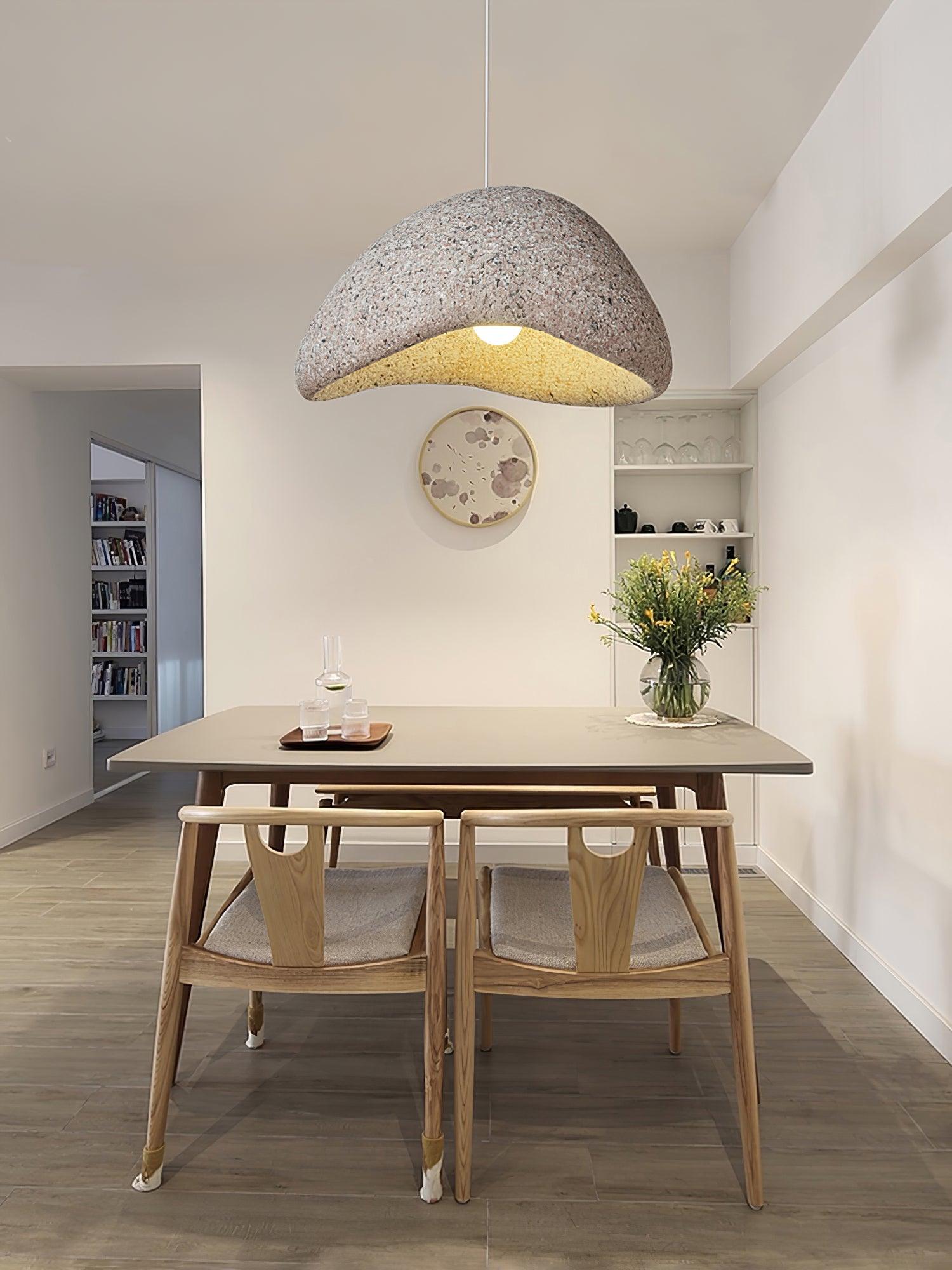 Speckled Moon Pendant Light Japanese Style Organic Resin Hanging Lamp for Modern Interiors