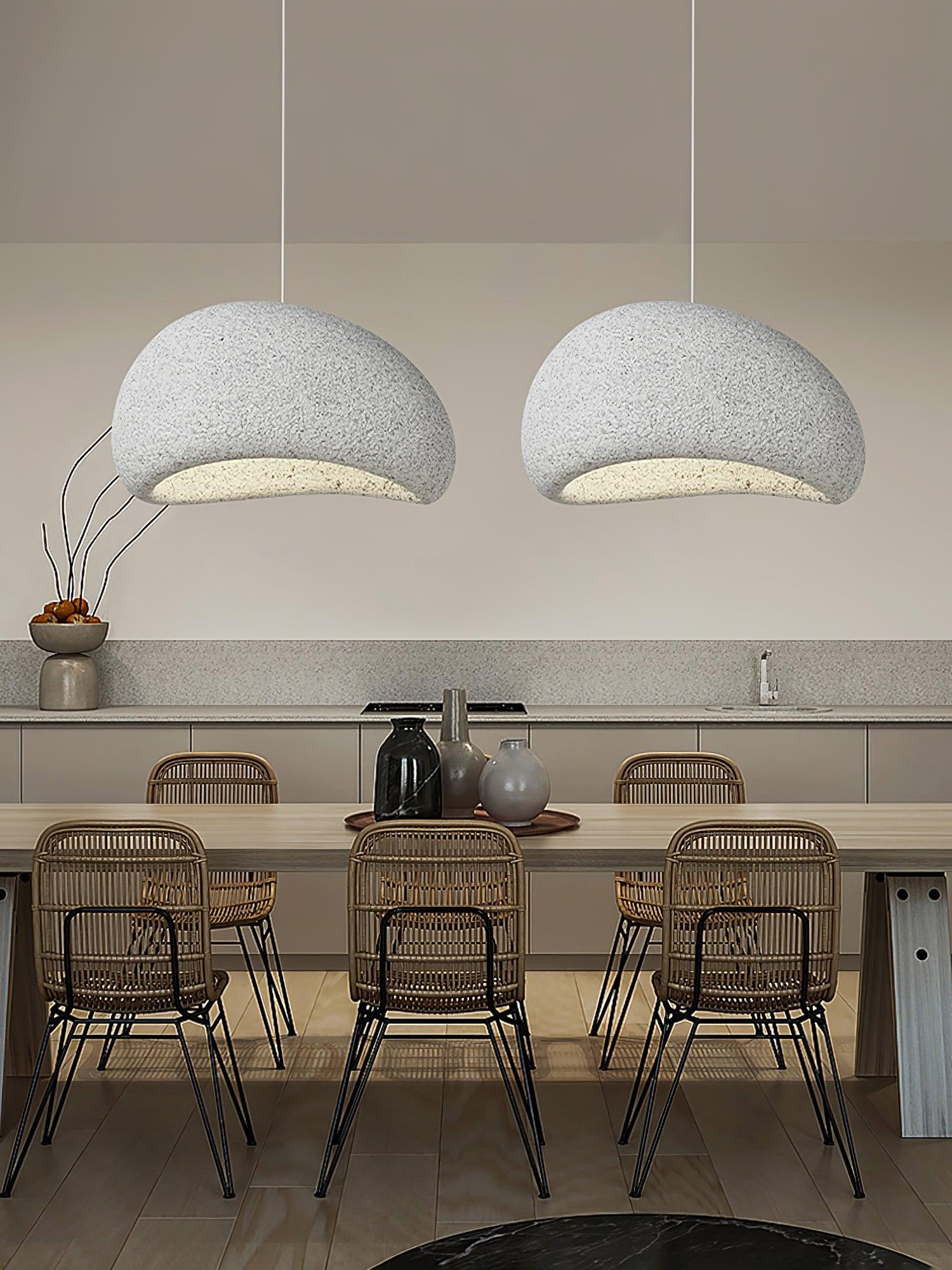 Speckled Moon Pendant Light Japanese Style Organic Resin Hanging Lamp for Modern Interiors