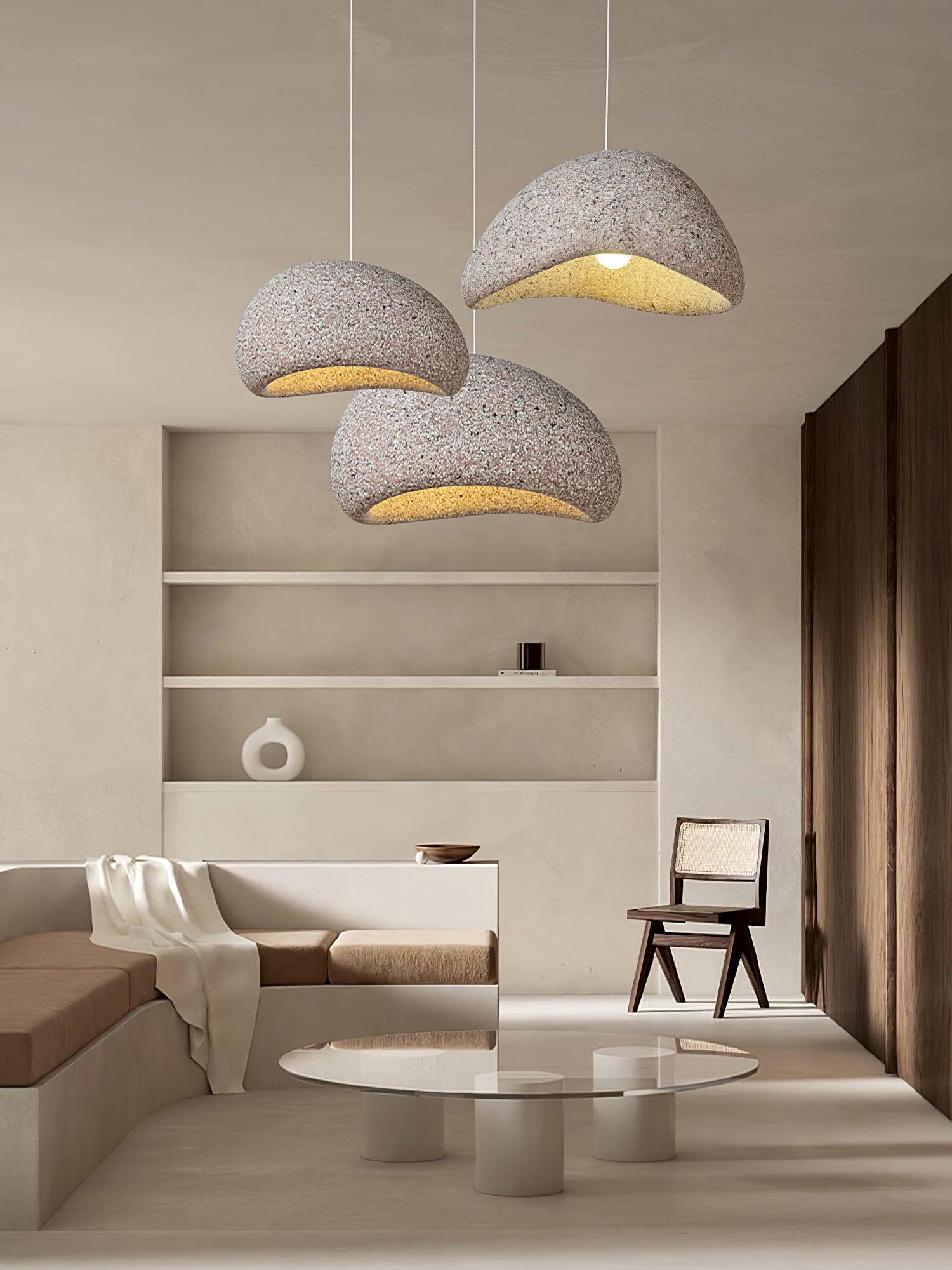 Speckled Moon Pendant Light Japanese Style Organic Resin Hanging Lamp for Modern Interiors