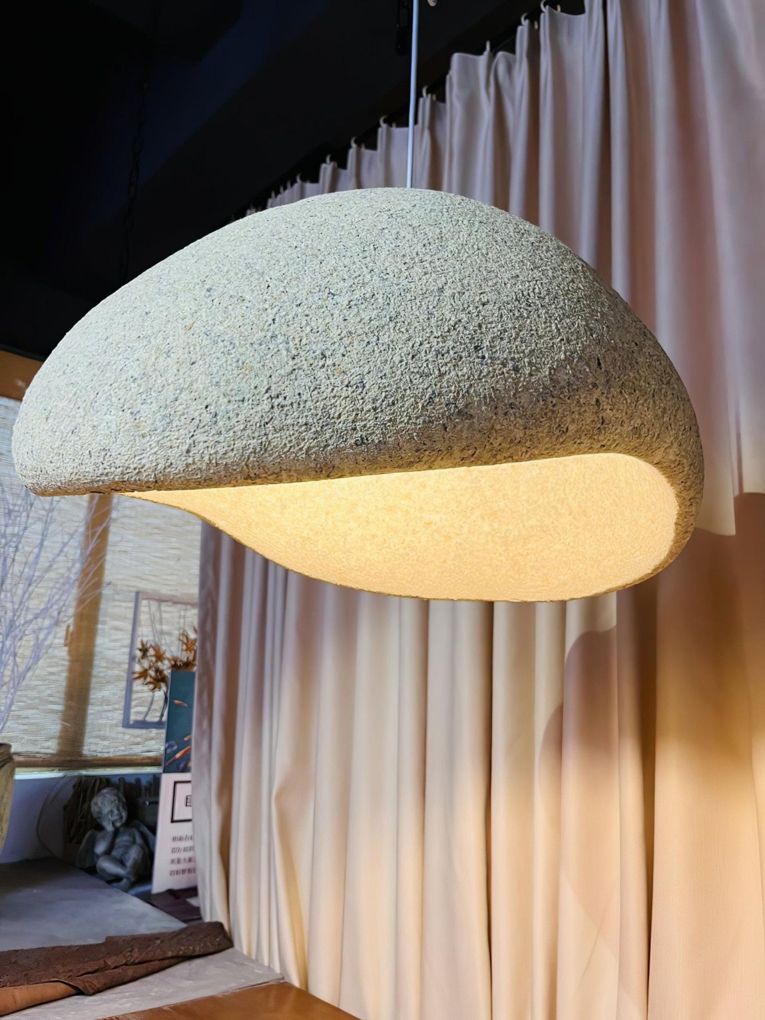 Speckled Moon Pendant Light Japanese Style Organic Resin Hanging Lamp for Modern Interiors
