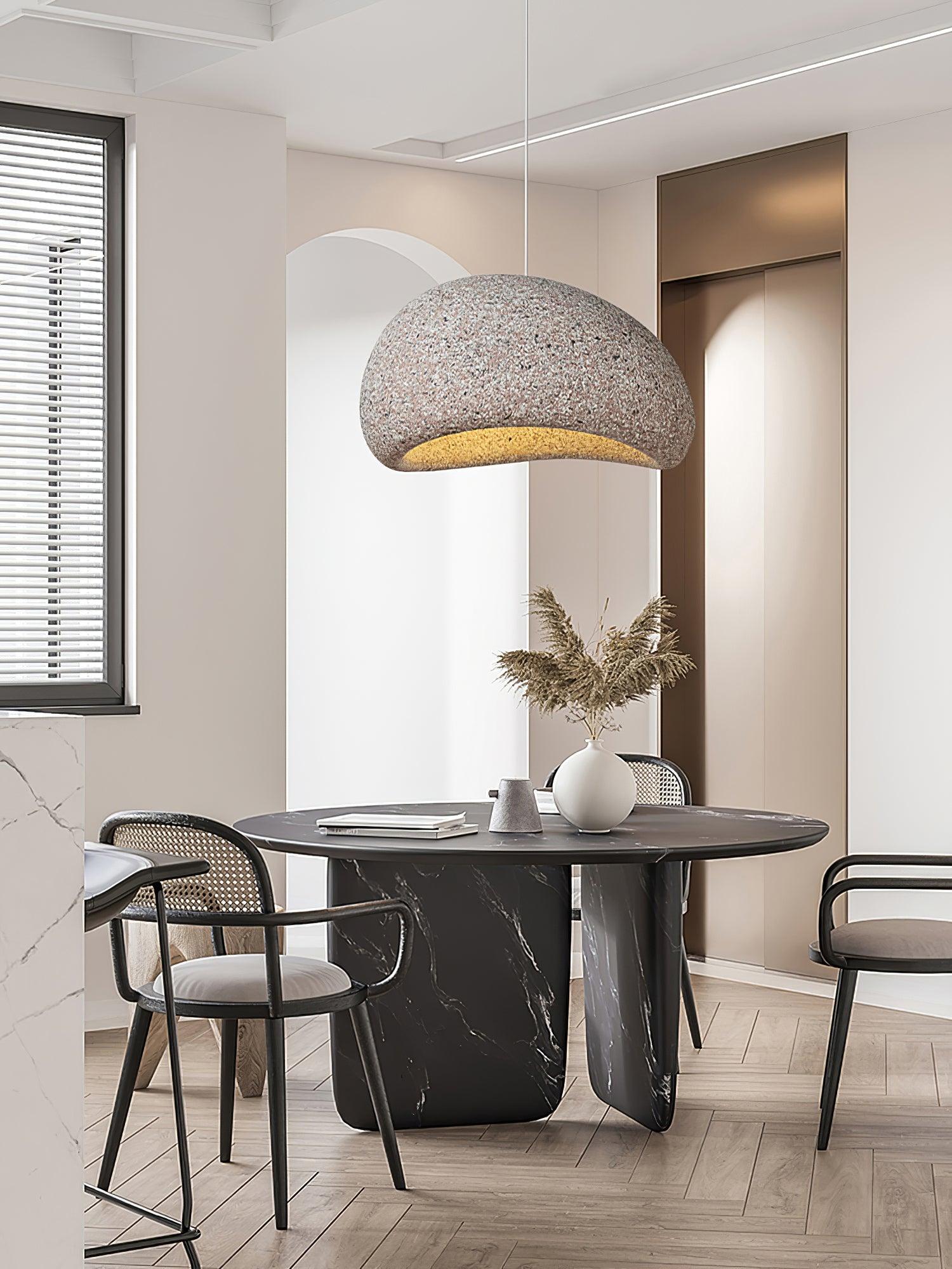 Speckled Moon Pendant Light Japanese Style Organic Resin Hanging Lamp for Modern Interiors