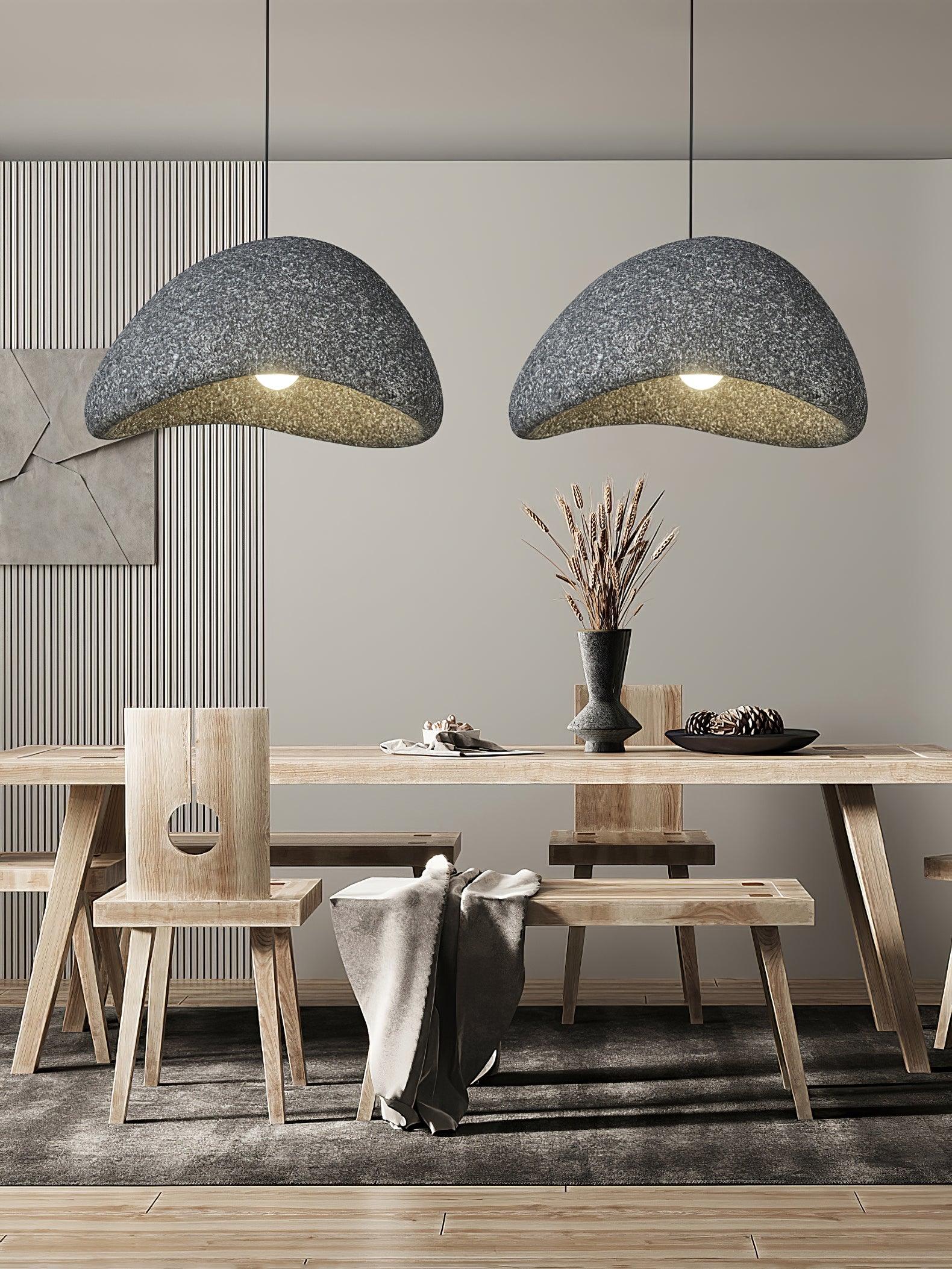 Speckled Moon Pendant Light Japanese Style Organic Resin Hanging Lamp for Modern Interiors