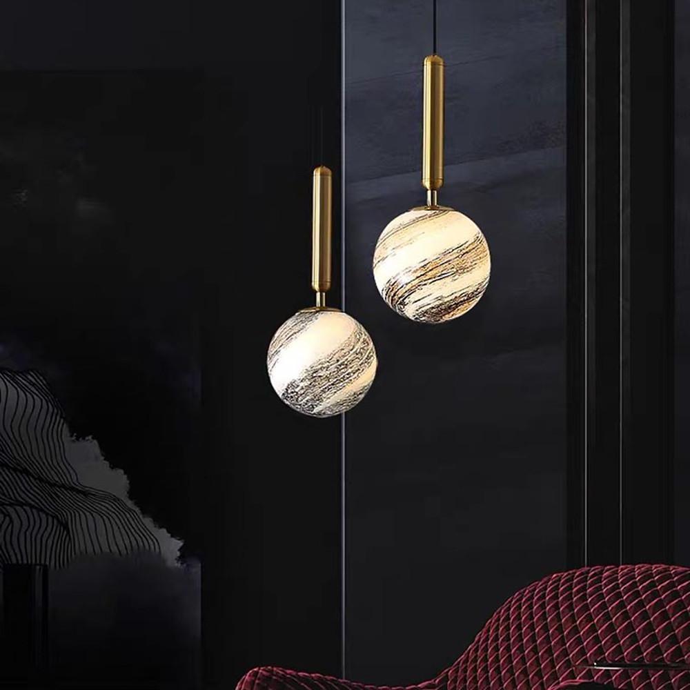 Spherical Distressed Metal and Acrylic Globe Pendant Light LED Lantern for Hallways and Entryways