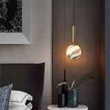 Spherical Distressed Metal and Acrylic Globe Pendant Light LED Lantern for Hallways and Entryways