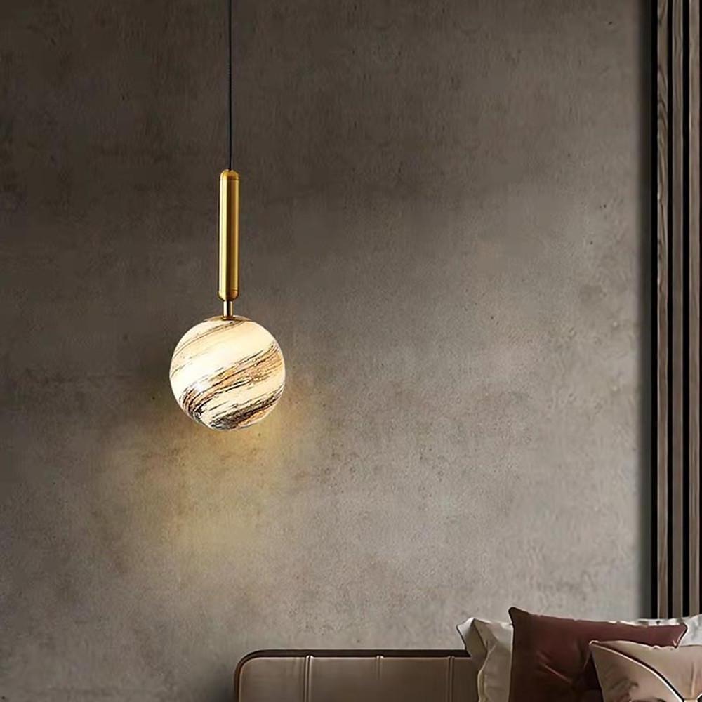 Spherical Distressed Metal and Acrylic Globe Pendant Light LED Lantern for Hallways and Entryways