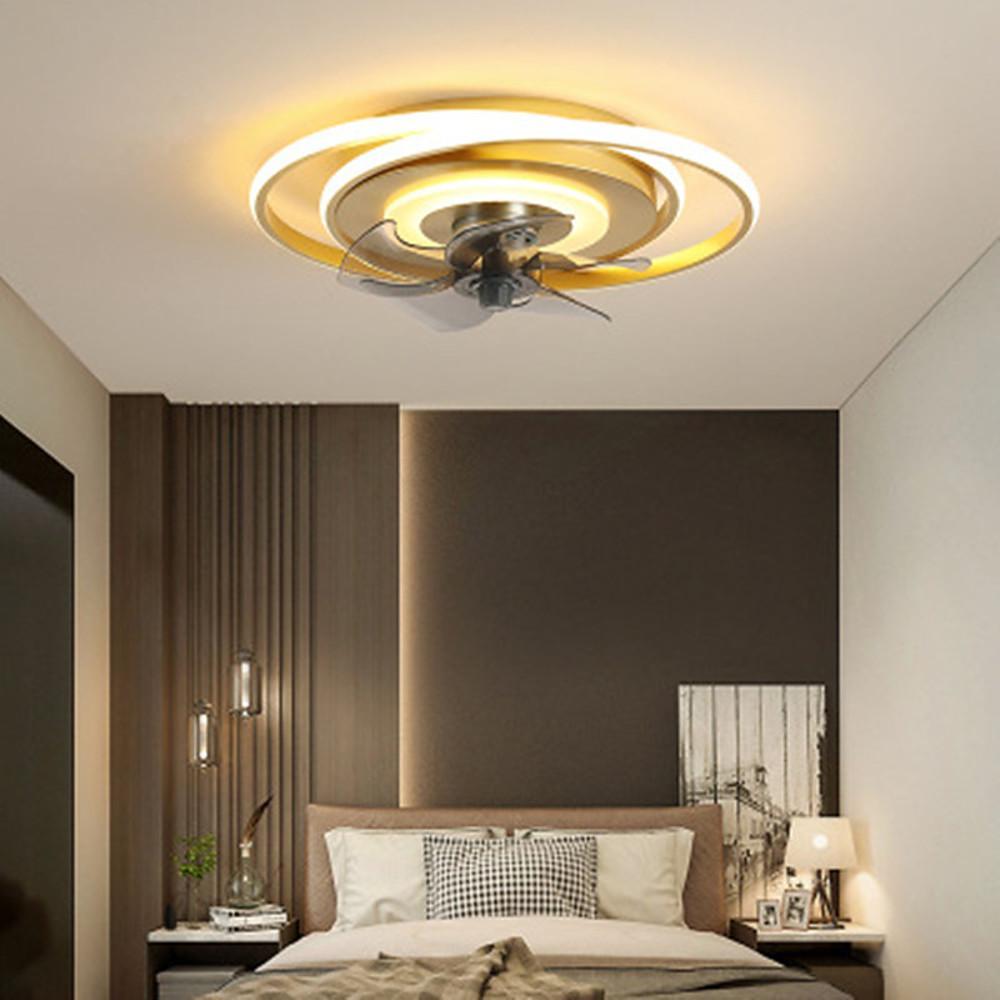 Modern Geometric LED Ceiling Fan with Interconnected Ring Design 20 Inch Low Profile Flush Mount Light