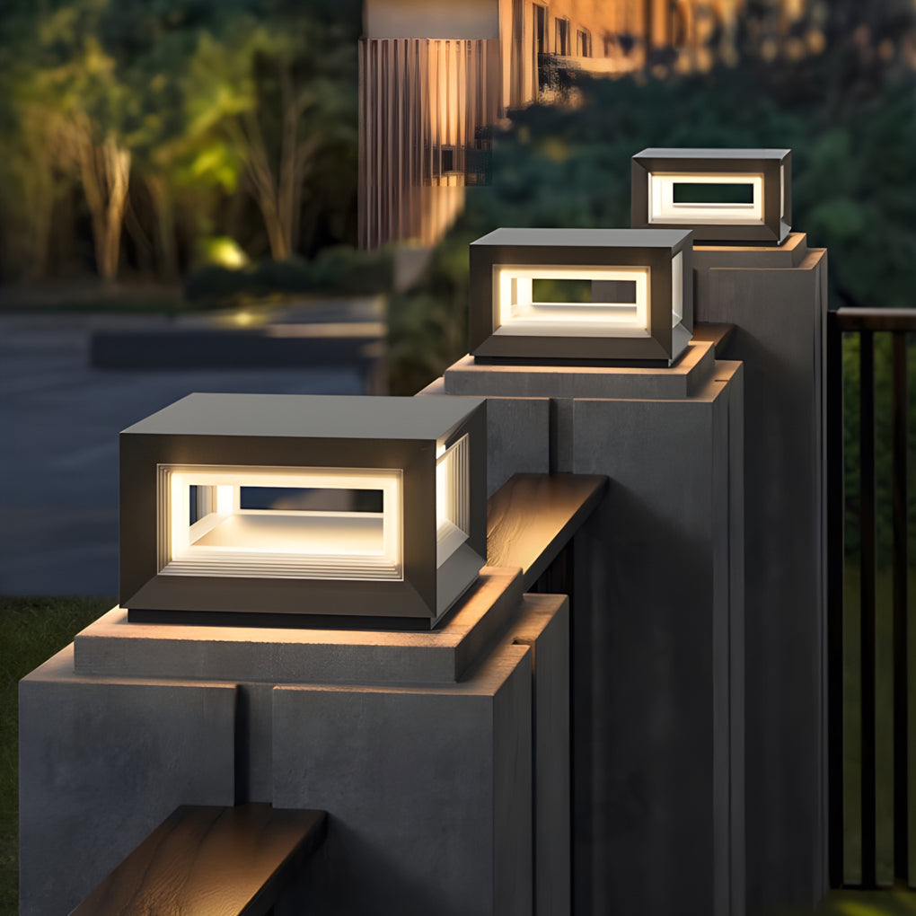 Square Black Outdoor Solar Powered Fence Post Lights Waterproof LED Garden Landscape Lantern