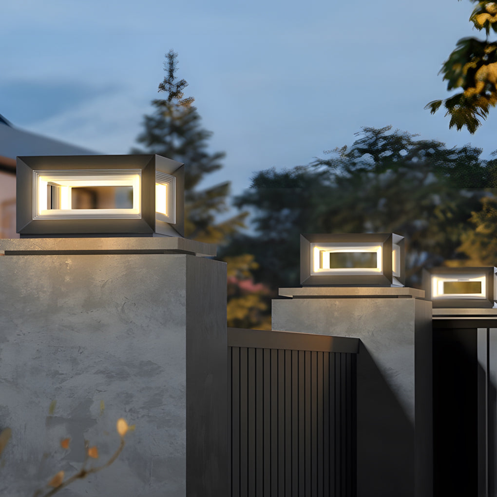 Square Black Outdoor Solar Powered Fence Post Lights Waterproof LED Garden Landscape Lantern
