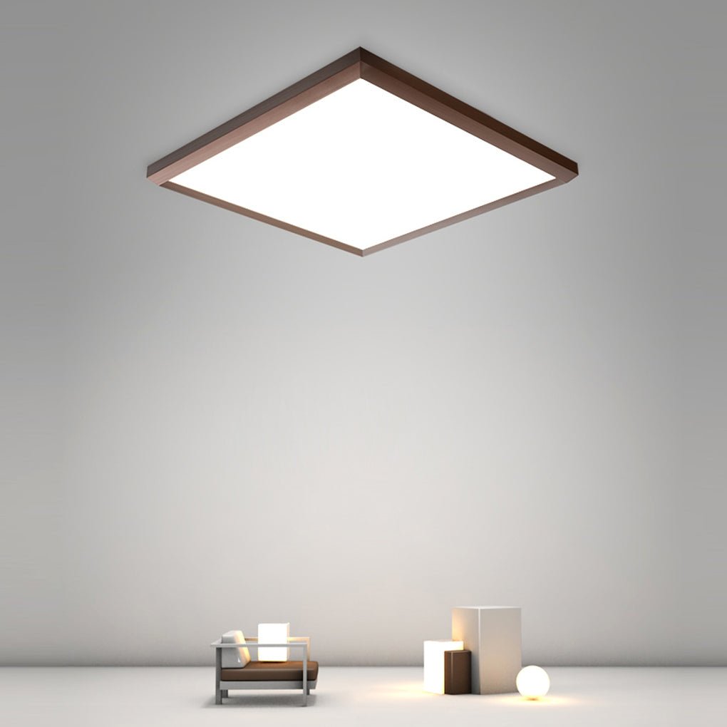 Modern Brown Square Flush Mount LED Ceiling Light Dimmable Geometric Lighting with Remote