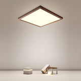 Modern Brown Square Flush Mount LED Ceiling Light Dimmable Geometric Lighting with Remote