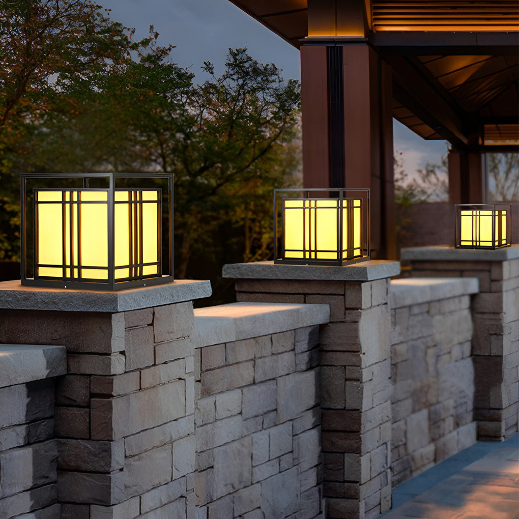 Square Modern Outdoor Pillar Light Waterproof LED Post Cap Lamp with Marble Finish