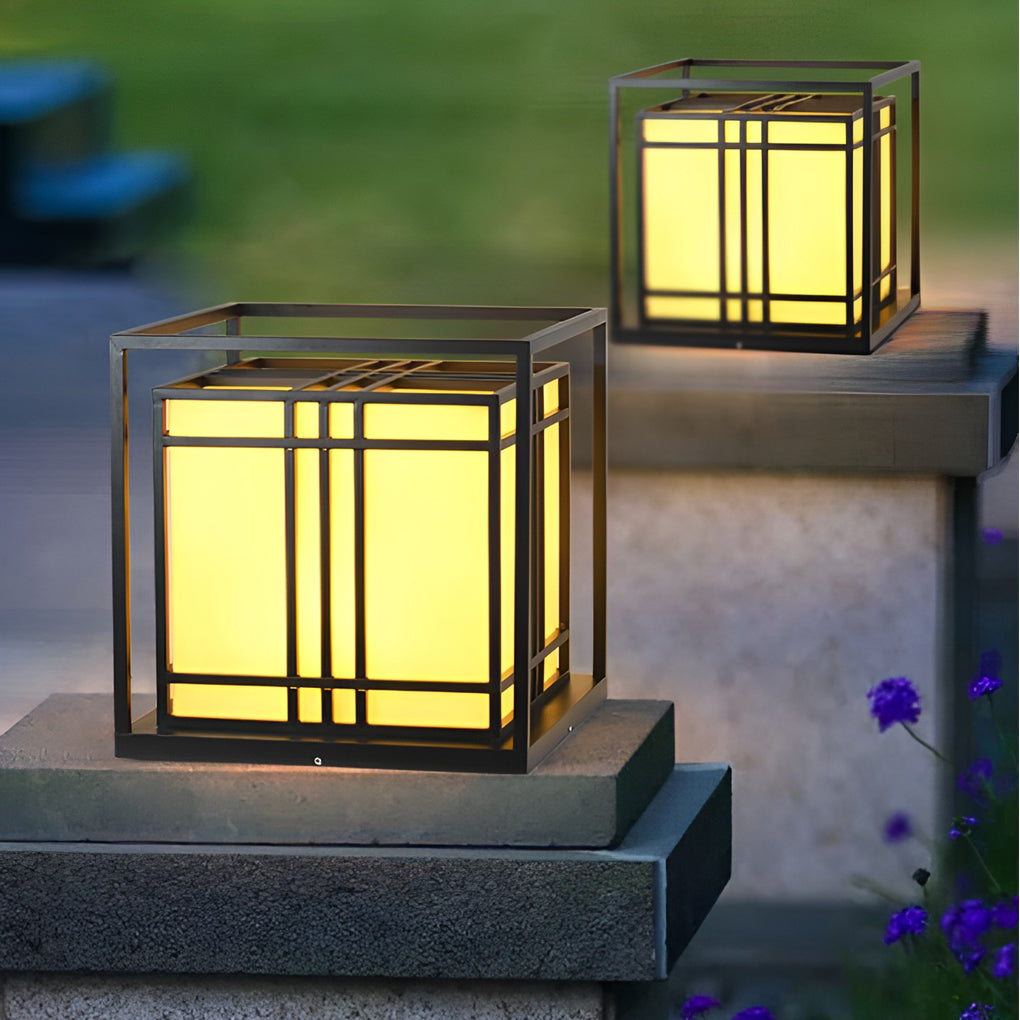 Square Modern Outdoor Pillar Light Waterproof LED Post Cap Lamp with Marble Finish