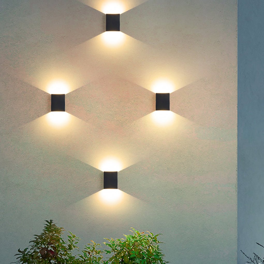 Square Modern Waterproof LED Outdoor Up and Down Wall Sconce Light for Exterior Porch and Garden