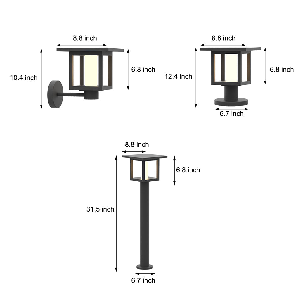 Square Outdoor LED Fence Post Light Solar and Hardwired Landscape Garden Wall Sconce IP54