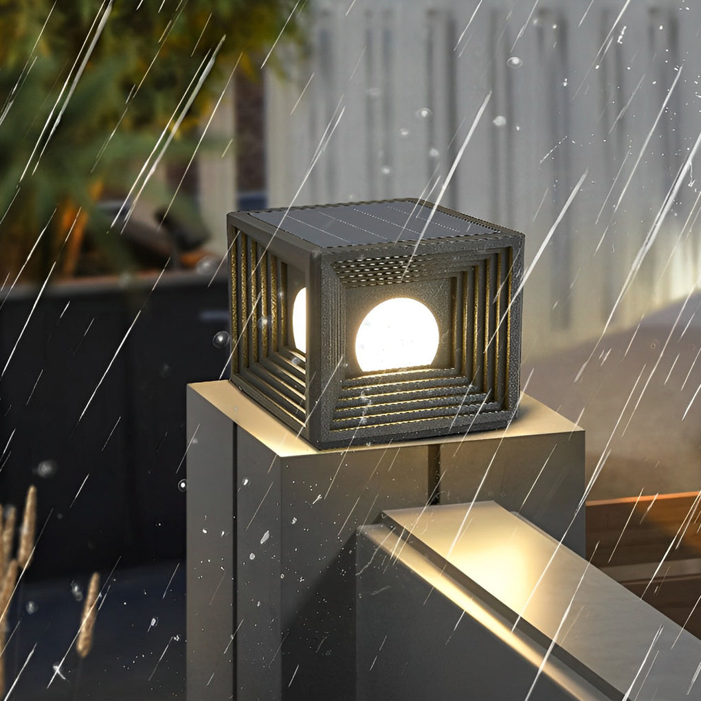 Square Outdoor Solar Column Lights Waterproof Black LED Fence Post Lighting for Garden Villa