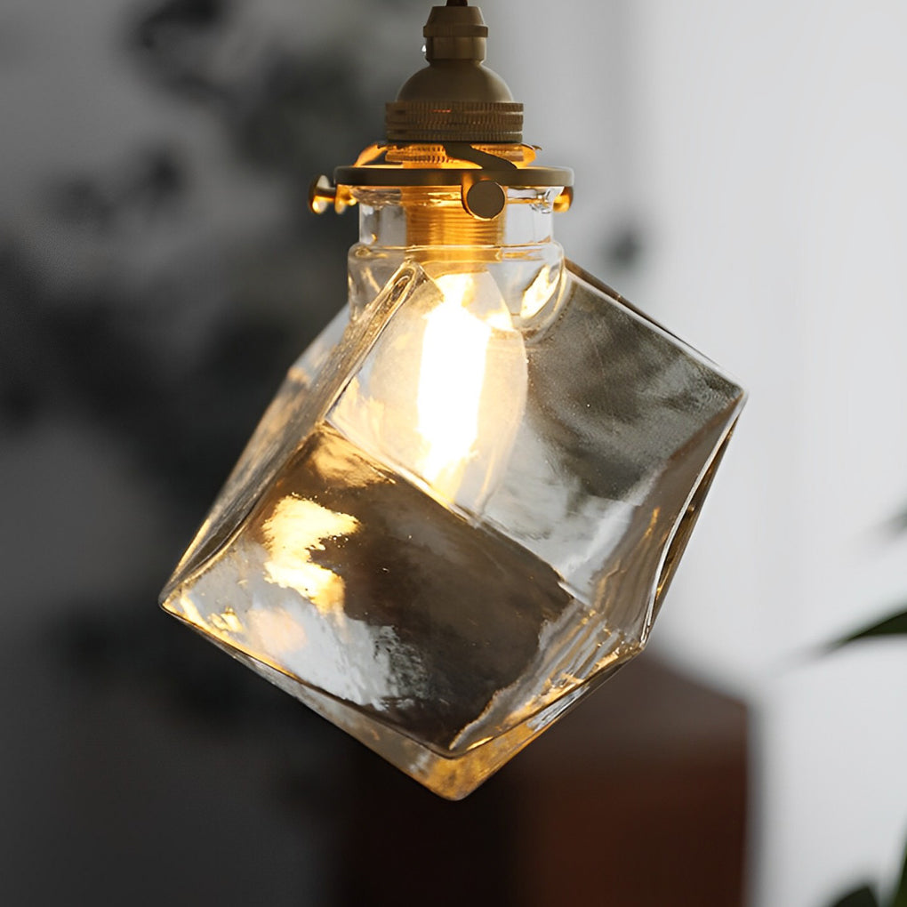 Square Transparent Glass Modern Pendant Lighting for Kitchen Island and Bedroom