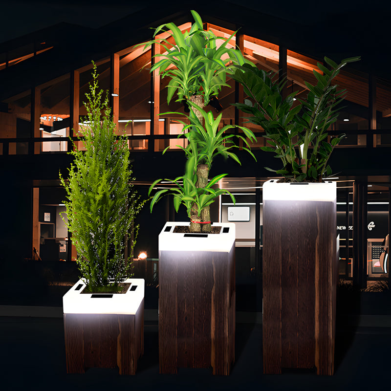 Square Waterproof LED Solar Flower Pot RGB Color Changing Outdoor Garden Lighted Planter