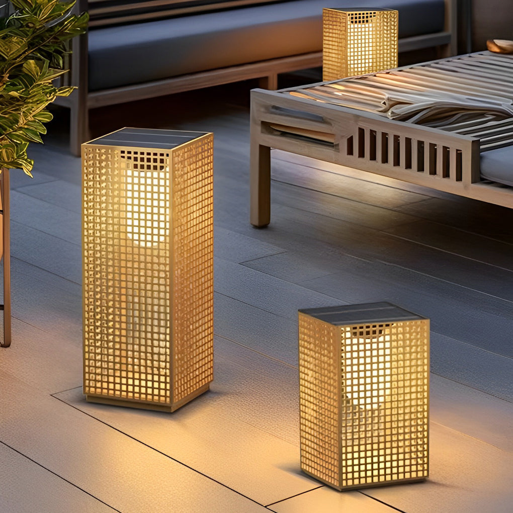 Stainless Steel Gold Modern Square Hollow LED Solar Outdoor Pathway Light Waterproof Landscape Lamp