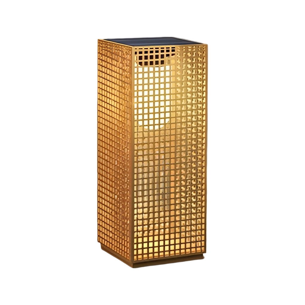 Stainless Steel Gold Modern Square Hollow LED Solar Outdoor Pathway Light Waterproof Landscape Lamp