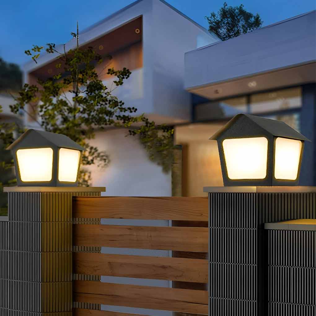 Stainless Steel Outdoor Solar Pillar Light Waterproof Black Cottage Style LED Fence Post Lamp