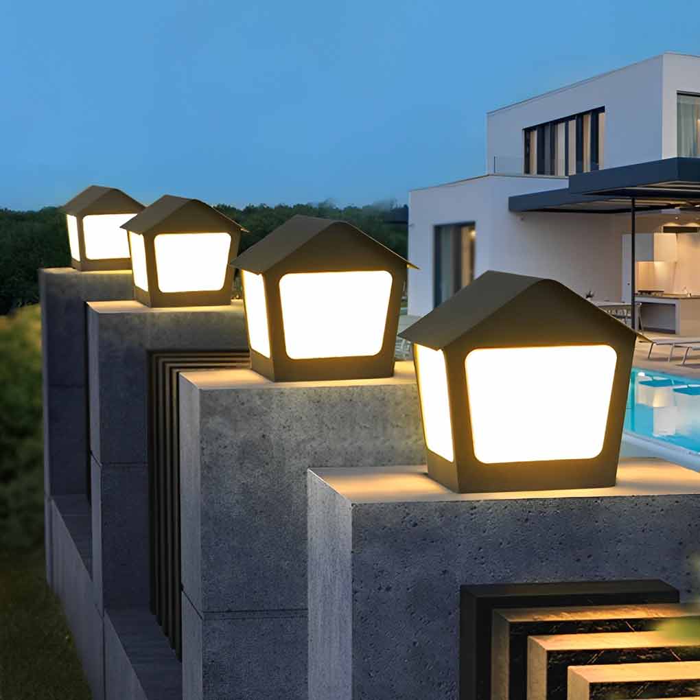 Stainless Steel Outdoor Solar Pillar Light Waterproof Black Cottage Style LED Fence Post Lamp