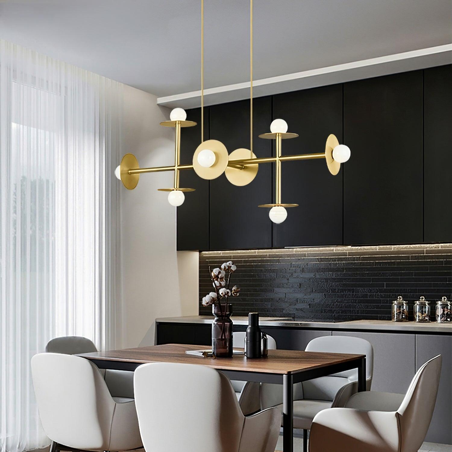 Strada Modern Starburst Chandelier with White Glass Globes and Metal Frame