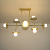 Strada Modern Starburst Chandelier with White Glass Globes and Metal Frame