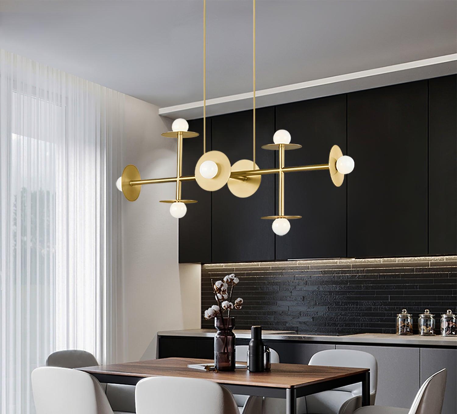 Strada Modern Starburst Chandelier with White Glass Globes and Metal Frame