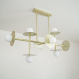 Strada Modern Starburst Chandelier with White Glass Globes and Metal Frame