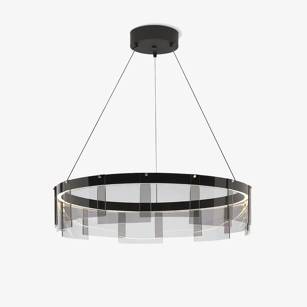Stratos Modern LED Glass Ceiling Chandelier with Curved Panes for Luxury Dining Spaces