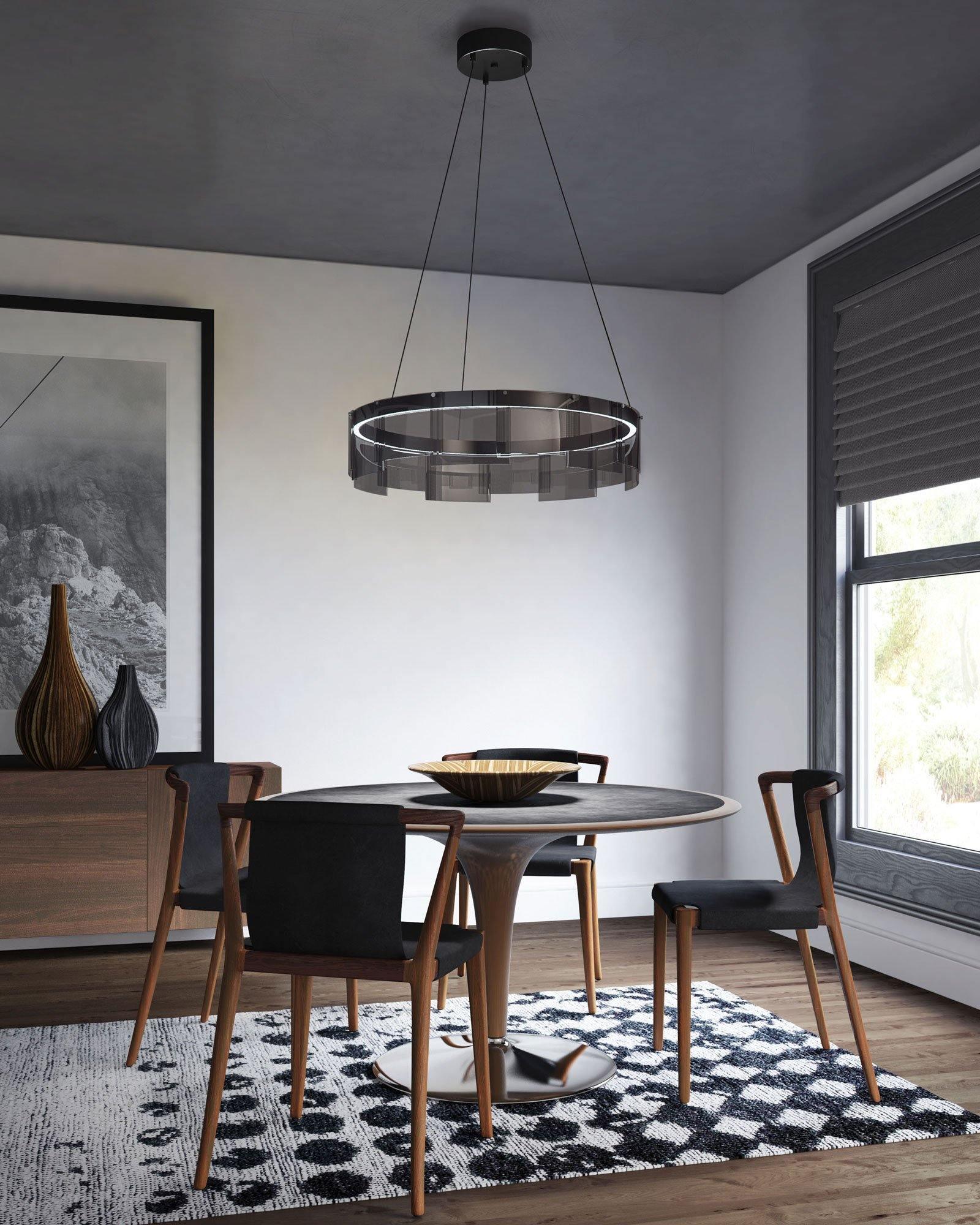 Stratos Modern LED Glass Ceiling Chandelier with Curved Panes for Luxury Dining Spaces