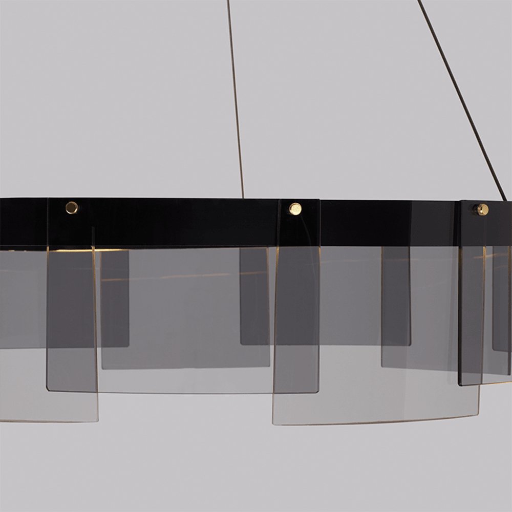 Stratos Modern LED Glass Ceiling Chandelier with Curved Panes for Luxury Dining Spaces