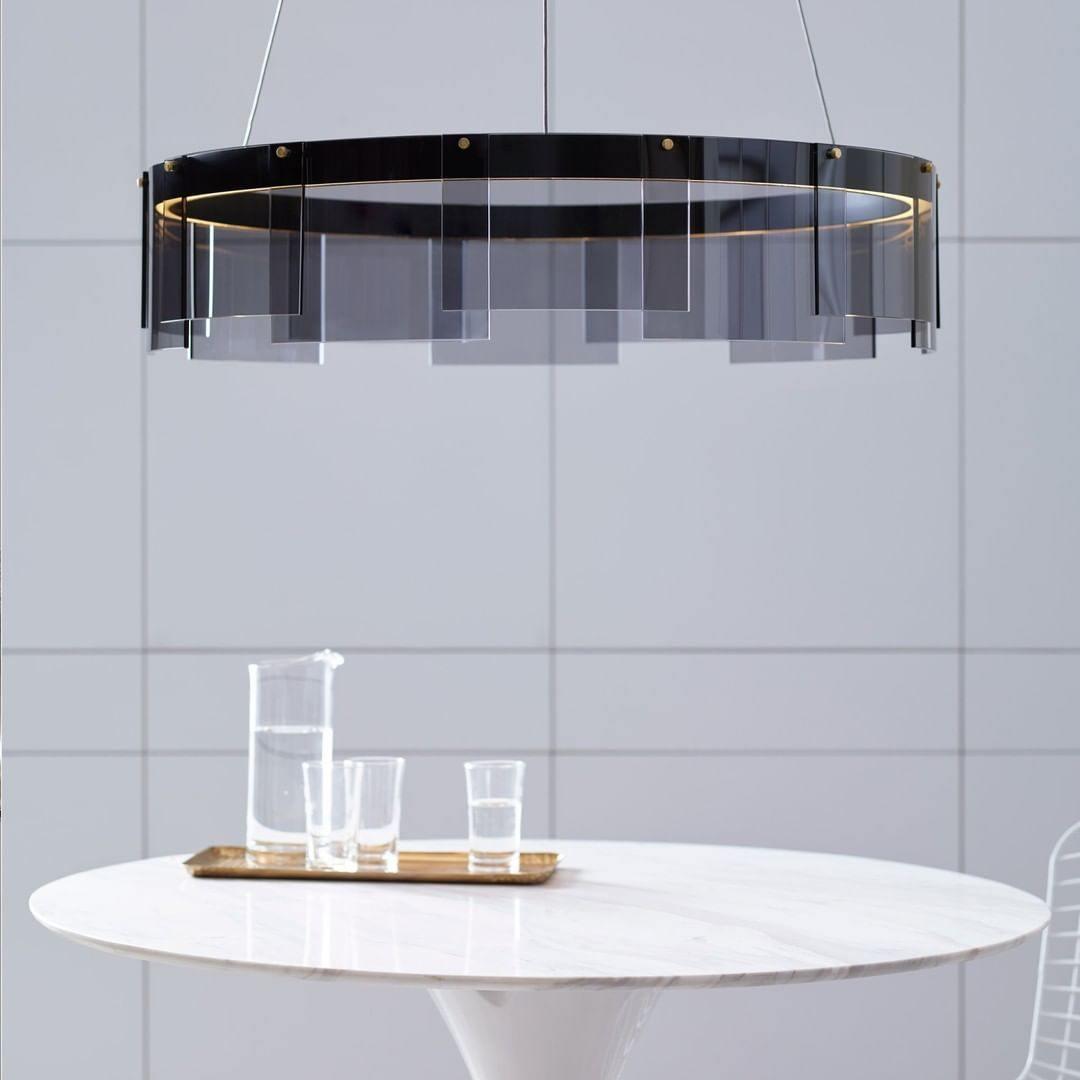 Stratos Modern LED Glass Ceiling Chandelier with Curved Panes for Luxury Dining Spaces
