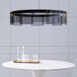 Stratos Modern LED Glass Ceiling Chandelier with Curved Panes for Luxury Dining Spaces