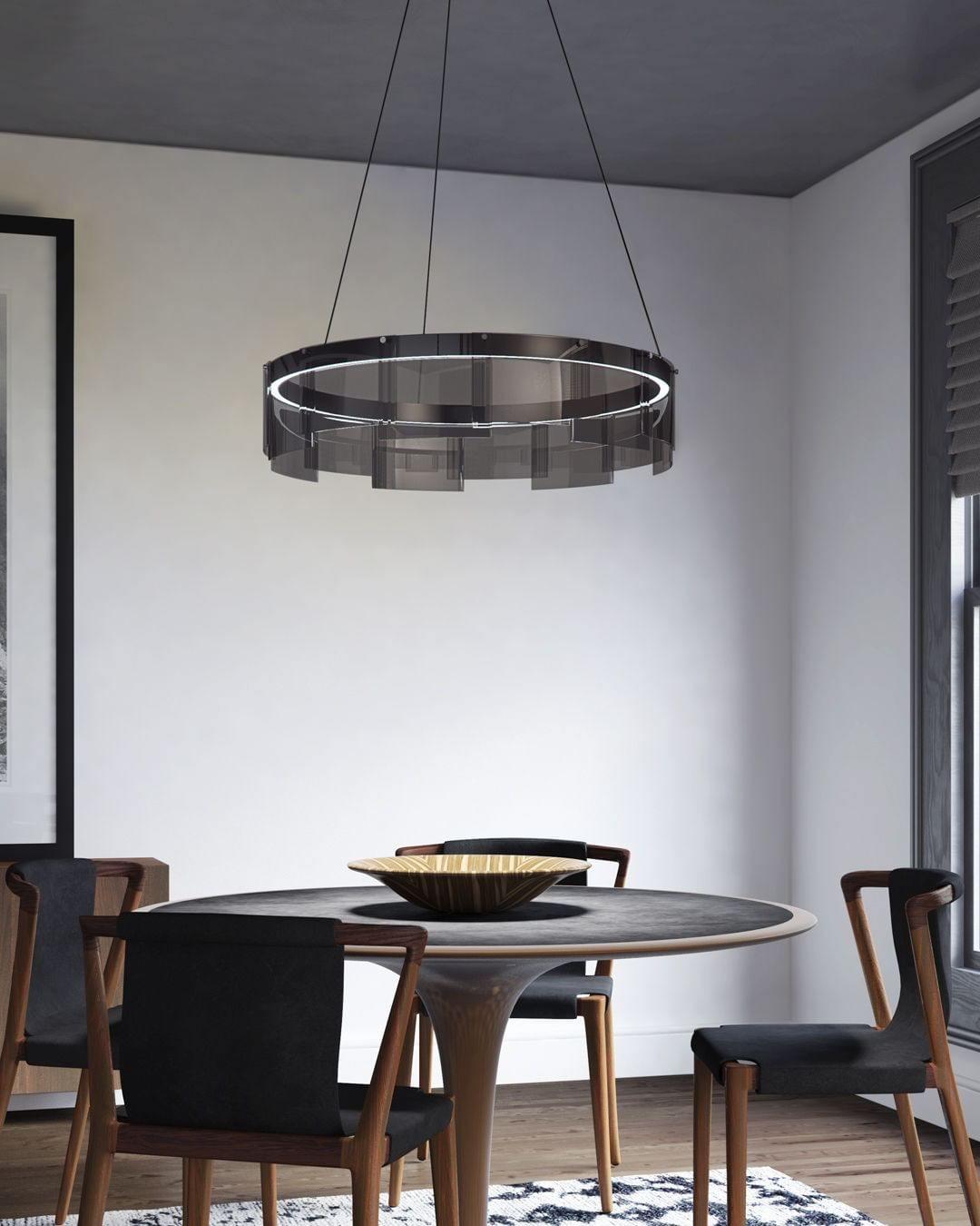 Stratos Modern LED Glass Ceiling Chandelier with Curved Panes for Luxury Dining Spaces