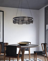 Stratos Modern LED Glass Ceiling Chandelier with Curved Panes for Luxury Dining Spaces