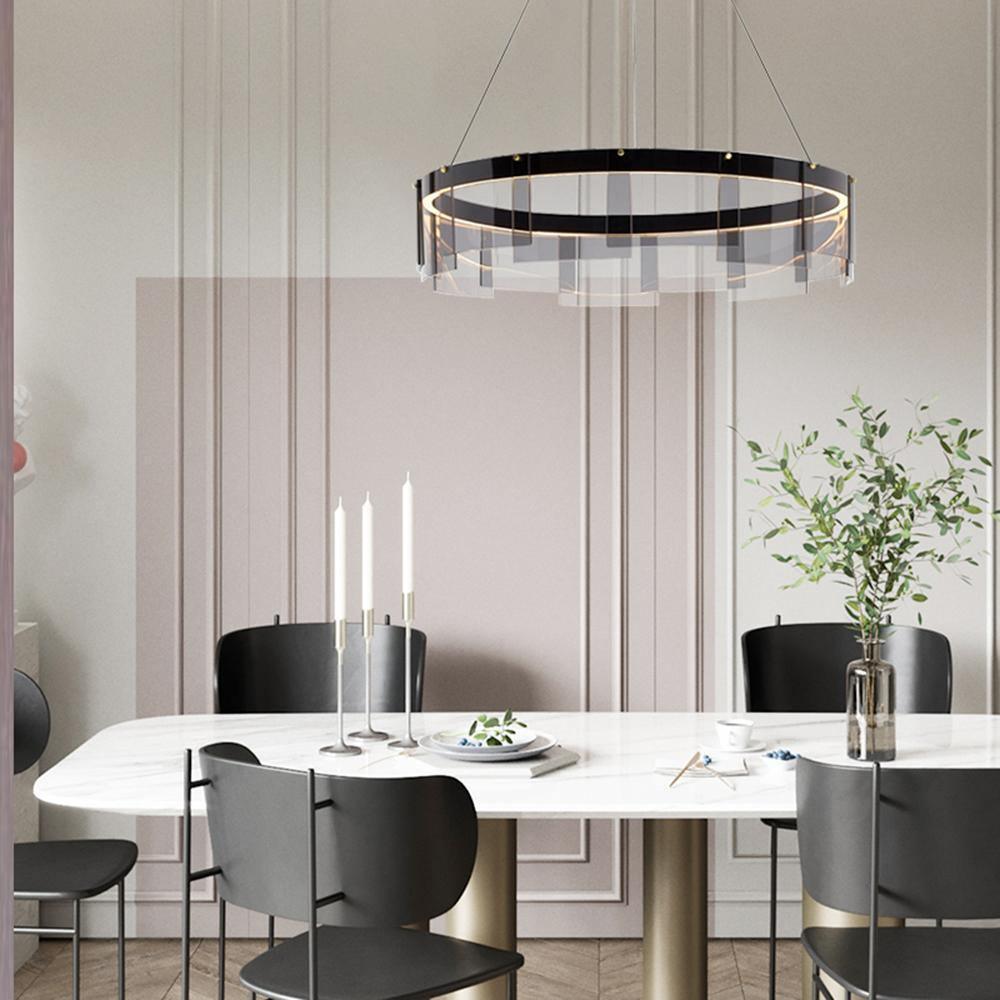 Stratos Modern LED Glass Ceiling Chandelier with Curved Panes for Luxury Dining Spaces