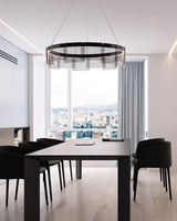 Stratos Modern LED Glass Ceiling Chandelier with Curved Panes for Luxury Dining Spaces