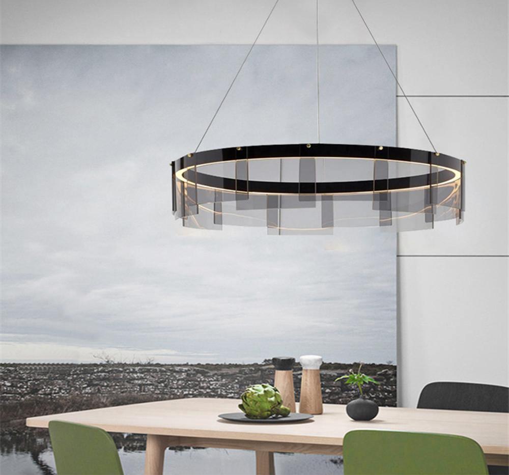 Stratos Modern LED Glass Ceiling Chandelier with Curved Panes for Luxury Dining Spaces
