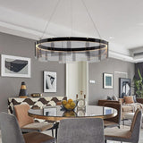 Stratos Modern LED Glass Ceiling Chandelier with Curved Panes for Luxury Dining Spaces