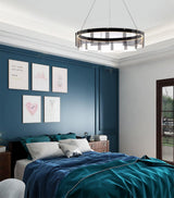 Stratos Modern LED Glass Ceiling Chandelier with Curved Panes for Luxury Dining Spaces
