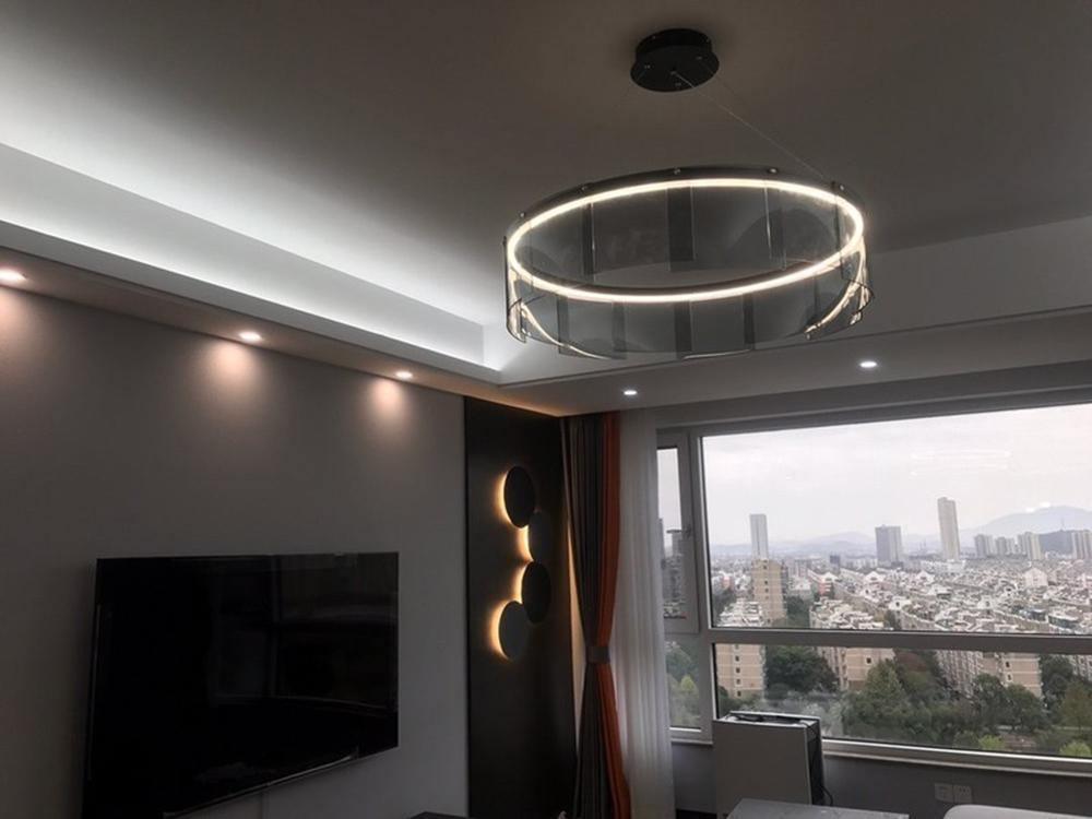 Stratos Modern LED Glass Ceiling Chandelier with Curved Panes for Luxury Dining Spaces